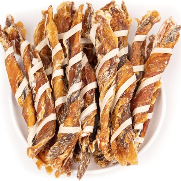 MON2SUN Dog Treats, Triple Flavor Jerky Twist Sticks, 5-7 Inch Chicken Duck and Codfish Sticks Chews for Small Dogs, Healthy Snacks, 10.58 oz (15 Count-Pack of 1)