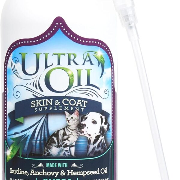Ultra Oil Dog & Cat Supplement with Hemp, Flaxseed & Fish Oils - 32oz - For Dry Skin, Dull Coat, Hot Spots, Dandruff, Allergies