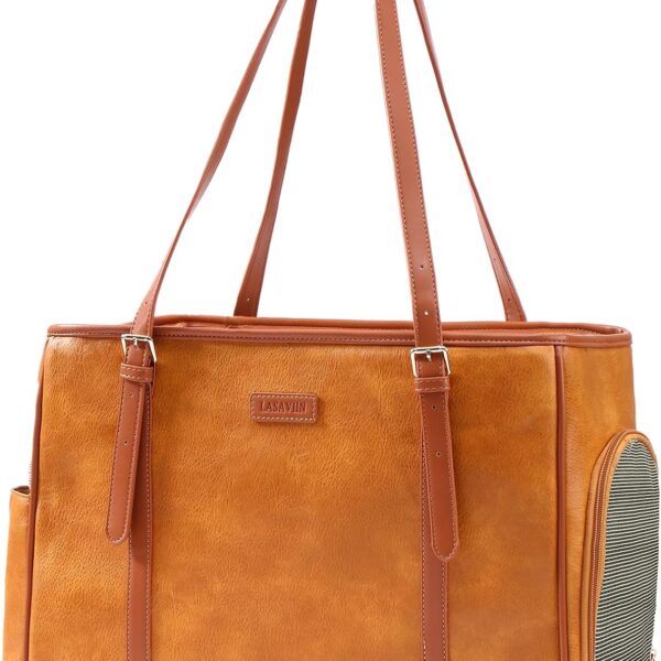 Fashion Dog Purse Pet Carrier Leather Bag for Small Dogs Cats Puppy, Portable Tote Bag Airline Approved Soft-Sided Carriers (Brown)