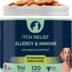 Allergy & Immune Support for Dogs  Soft Chews with Colostrum, Quercetin, Salmon Oil, Hemp Seed Oil, Vitamin C, Turmeric, Bromelain, Probiotics  Itchy Skin Relief, Seasonal Allergy Chews