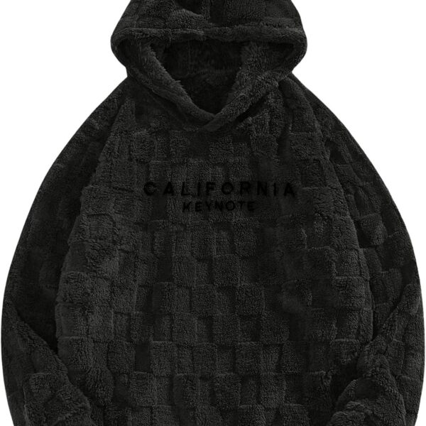 SOLY HUX Hoodies for Men Fuzzy Sherpa Pullover Letter Graphic Embroidery Long Sleeve Fall Winter Fleece Hooded Sweatshirt