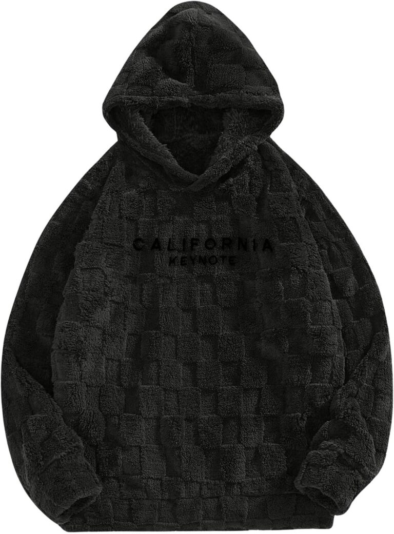 SOLY HUX Hoodies for Men Fuzzy Sherpa Pullover Letter Graphic Embroidery Long Sleeve Fall Winter Fleece Hooded Sweatshirt