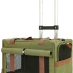 Petseek Rolling Cat Carrier, TSA Airline Approved Soft Side 17x11x11 with Locking Zippers, Travel Pet Carrier with Wheels Not Collapse, for 12lbs Cat and 9lbs Dog, Green