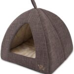 Best Pet Supplies Dog House Bed Crate Mat Tent Indoor Round Soft Plush for Small, Medium, and Large Breeds - Brown Linen, 16" x 16" x H:14"