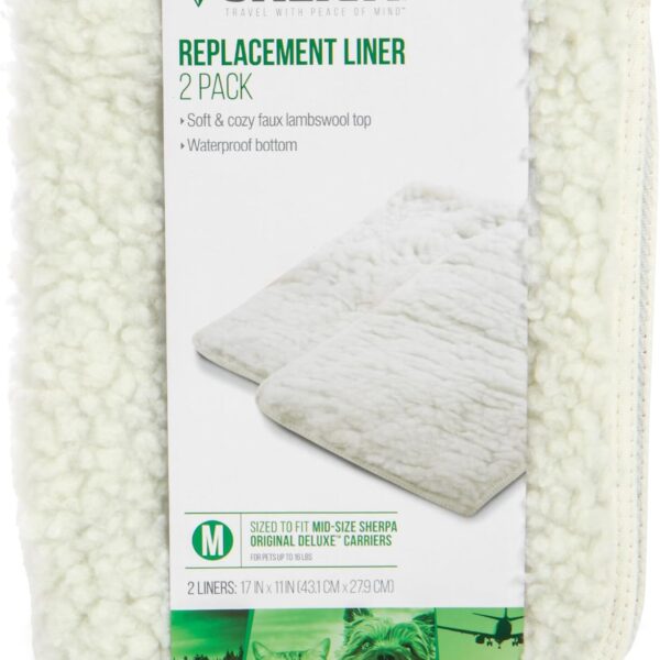 Sherpa Replacement Liners for Travel Pet Carriers - Soft Absorbent Cat & Dog Kennel Pad with Waterproof Backing, Machine Washable Crate Pads, 16.5x11.25in - 2 Pack, White, Medium