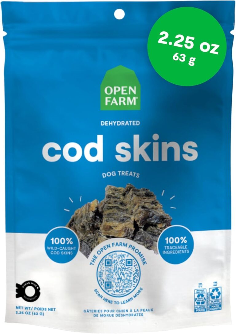 Open Farm, Dehydrated Dog Treats, High Protein & Low Carbohydrate Cod Skins, Crunchy Texture, Single Ingredient Wild-Caught Cod Skins Recipe, 2.25oz Pouch