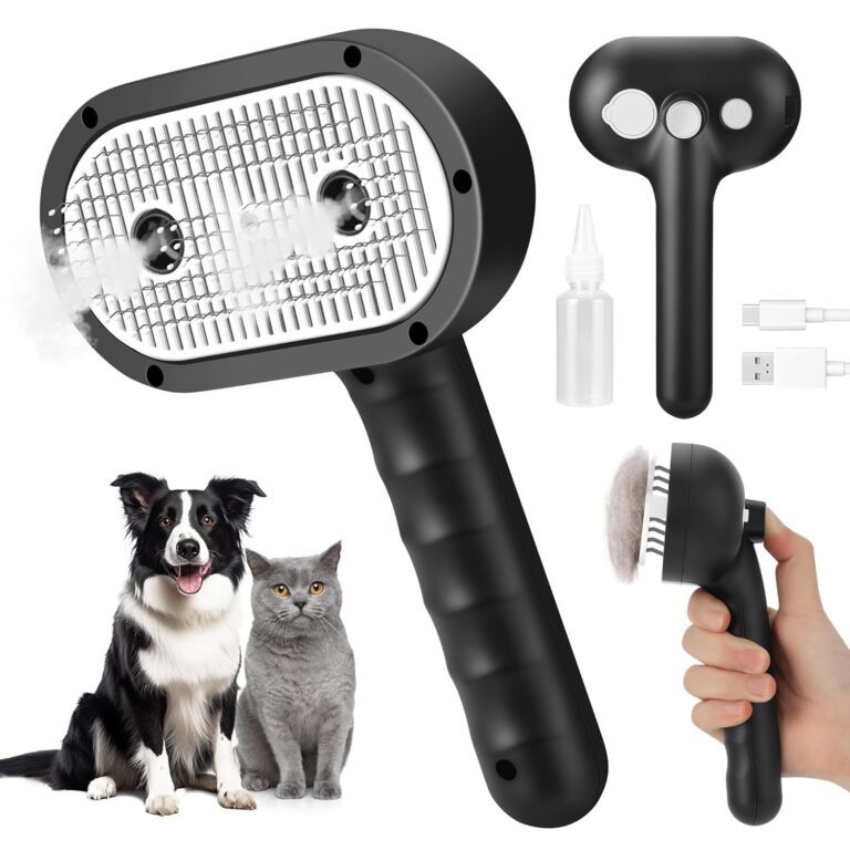Cat Steam Brush for Grooming and Shedding for Long and Short Hair Pets Deshedding and Hair Removal tool for Dogs & Cats Self Cleaning 4 in 1 Massaging Pet Spray Spritz Defur Comb