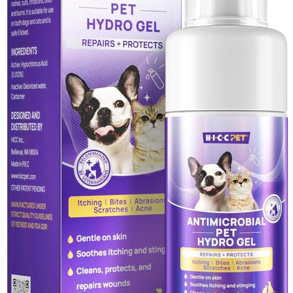 HICC PET Dog Wound Care Hydro Gel, Heals Wounds, Hot Spot Treatment for Dogs, Soothes Inflammation, Prevents Infection, Treats Bites, Scratches & Skin Ulcers, Cat Wound Care Solution, 3.4 Ounces