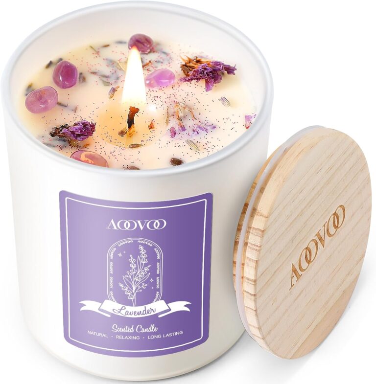 AOOVOO Lavender Scented Candles for Women - Aromatherapy Candle with Crystals Inside, 10oz Soy Candles for Home Scented, Birthday Gifts Valentines Day Candle for Women Mom