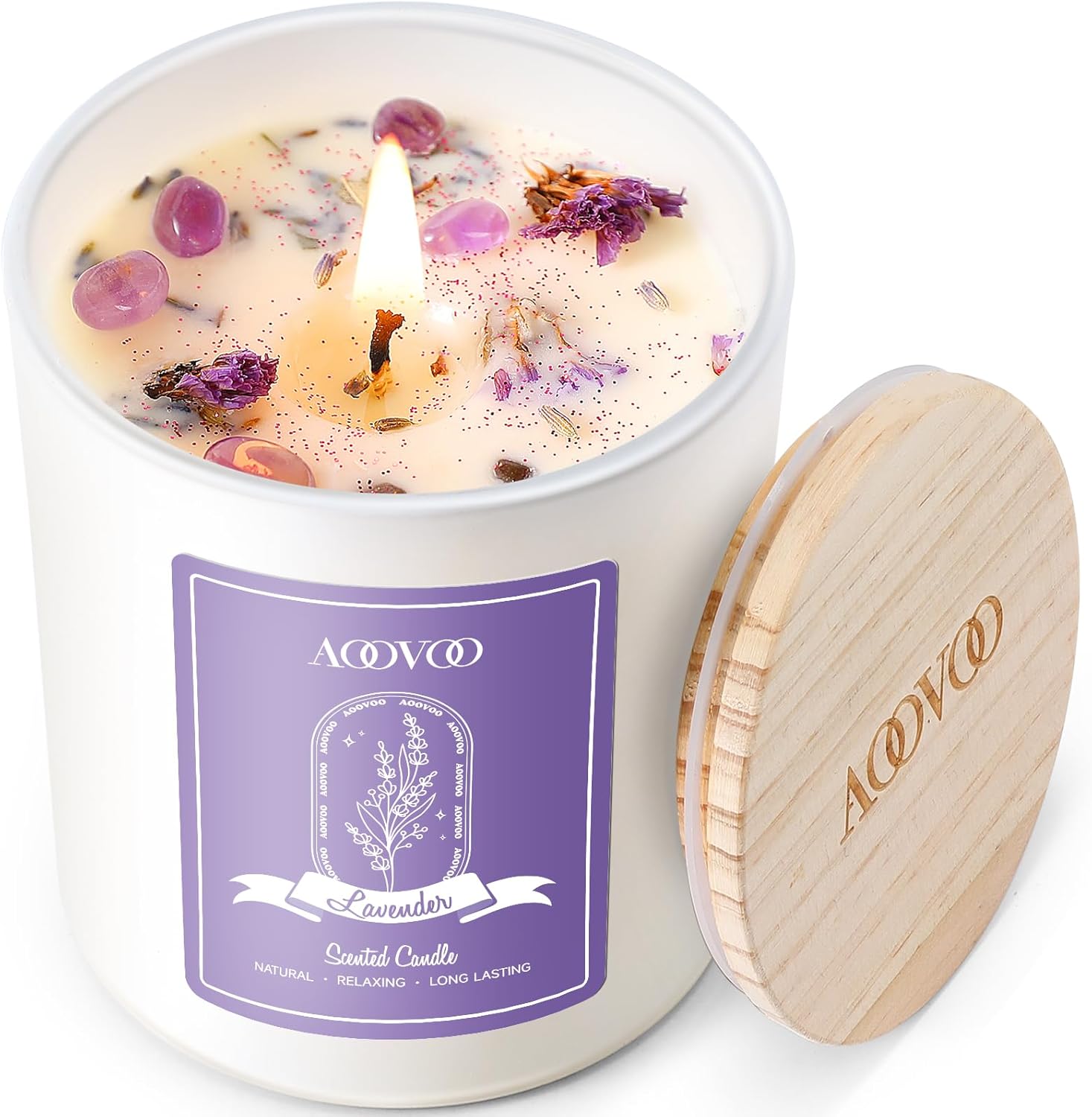 AOOVOO Lavender Scented Candles for Women - Aromatherapy Candle with Crystals Inside, 10oz Soy Candles for Home Scented, Birthday Gifts Valentines Day Candle for Women Mom AOOVOO Lavender Scented Candles for Women - Aromatherapy Candle with Crystals Inside, 10oz Soy Candles for Home Scented, Birthday Gifts Valentines Day Candle for Women Mom