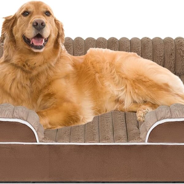 Orthopedic Dog Bed for Large Medium Sized, Washable Memory Foam Large Dog Bed Premium Soft Corduroy Fleece, Durable Medium Pet Sofa with Removable Cover, Washable Waterproof Pet Couch Beds(Brown,XXL)