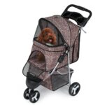 Dog Stroller for Dogs and Cats, Foldable Pet Jogger Stroller with Cup Holders, Cat Stroller w/Bottom Storage for Pets up to 33 lbs, Leopard Print