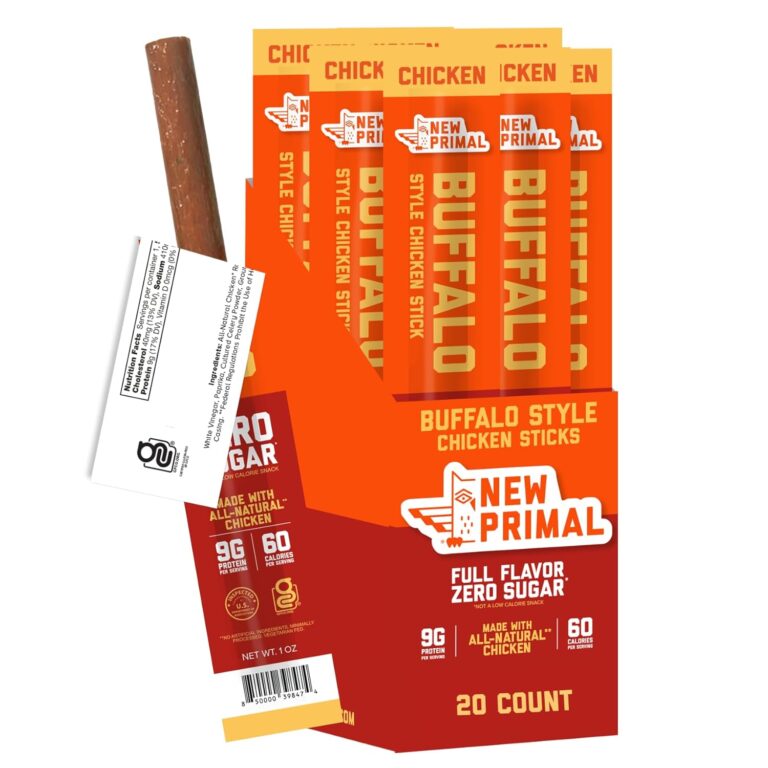 New Primal Buffalo Chicken Sticks, Keto, Gluten Free Healthy Snacks, Sugar Free Low Carb High Protein, Jerky Meat Stick, 9g Protein, 20 Ct