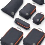 Large Compression Packing Cubes for Travel-Packing Cube Luggage Organizers 7 Piece Set for Checked Luggage-Ultralight, Expandable/Compression Bags by TRIPPED Travel Gear (Grey/Orange)