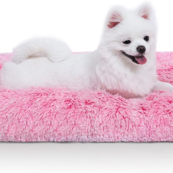 Vonabem Medium Dog Bed Crate Pad 30 inch,Washable Pink Plush Soft Puppy Beds Cute,Pet Mats for Sleeping