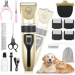 Dog Grooming Kit, Cordless Dog Clippers, Electric Shaving, Low Noise Rechargeable Dogs Hair Trimmer, with a Shaving Head for Feet, Suitable for Cats and Dogs, 2000MA