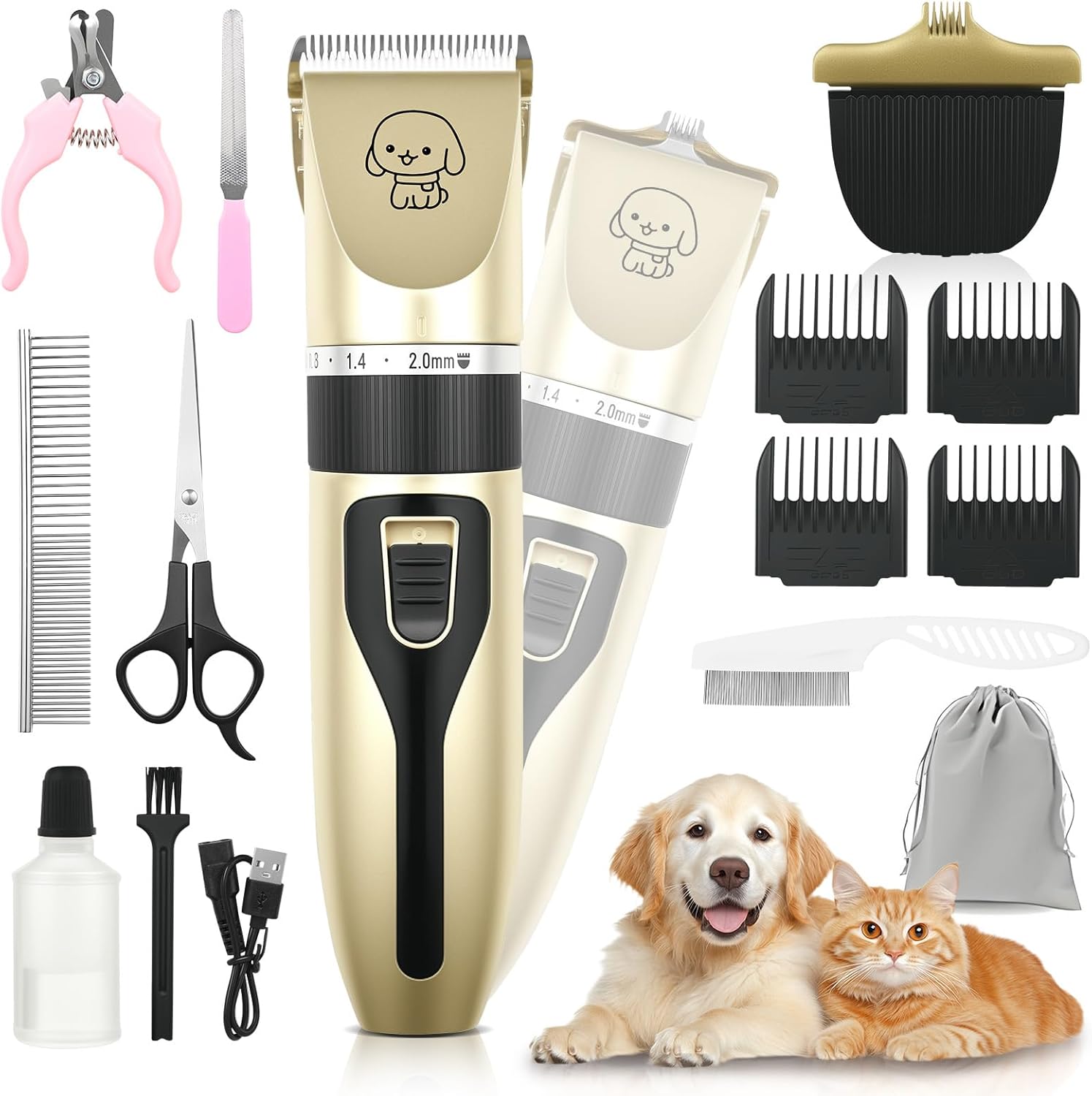 Dog Grooming Kit, Cordless Dog Clippers, Electric Shaving, Low Noise Rechargeable Dogs Hair Trimmer, with a Shaving Head for Feet, Suitable for Cats and Dogs, 2000MA Dog Grooming Kit, Cordless Dog Clippers, Electric Shaving, Low Noise Rechargeable Dogs Hair Trimmer, with a Shaving Head for Feet, Suitable for Cats and Dogs, 2000MA