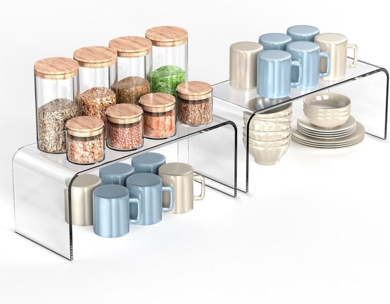 Clear Cabinet Shelf Organizers, 2 Pack Shelf Risers Kitchen Cabinets, Spice Rack for Dishes, Soda Cans and Cup11.8 x 4.72 x 4.72 Inch