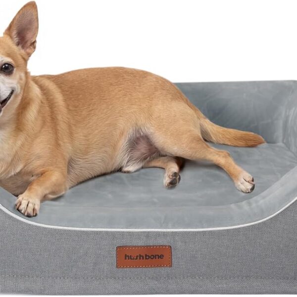hush bone 24 Inch Orthopedic Dog Couch Bed for Small Dogs/Cats,Cooling Gel Memory Foam + Egg Crate Foam,Waterproof Removable Washable Cover,4-Sided Bolster,Non-Slip Bottom,Grey
