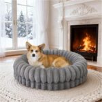 BALANCE Luxury Donut Dog Bed, 30 Inches Round Dog Bed Medium Size Dogs Washable, Orthopedic Calming Dogs Bed for Pets with Anti-Slip Bottom, Gray