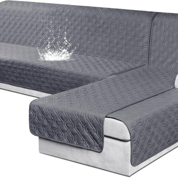 VANSOFY Sectional Couch Covers 100% Waterproof L Shaped Sofa Slipcover 3pcs Reversible Chaise Lounge Cover for Sectional Sofa Furniture Protector Cover for Pets Dog Cat(X-Large, Dark Gray)