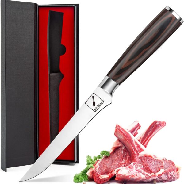 imarku Fillet Knife, German High Carbon Boning Knife, 6-Inch Stainless Steel Professional Grade Boning Fillet Knife for Fish, Pakkawood Handle for Meat and Poultry, Gifts for Men and Women