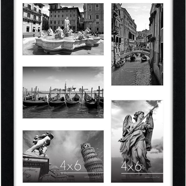 Americanflat 4x6 Collage Picture Frame with Shatter-Resistant Glass - Fits Five 4x6 Photos or Use as One 11x14 Picture Frame - Signature Collection - Collage Frames for Wall Display - Black