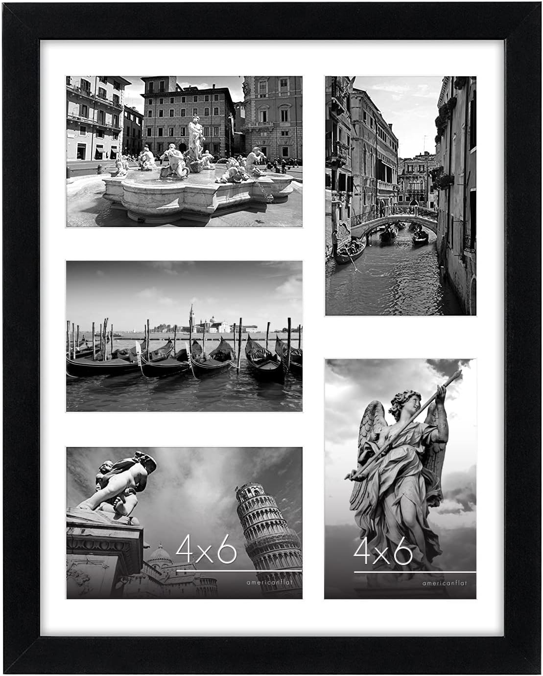 Americanflat 4x6 Collage Picture Frame with Shatter-Resistant Glass - Fits Five 4x6 Photos or Use as One 11x14 Picture Frame - Signature Collection - Collage Frames for Wall Display - Black Americanflat 4x6 Collage Picture Frame with Shatter-Resistant Glass - Fits Five 4x6 Photos or Use as One 11x14 Picture Frame - Signature Collection - Collage Frames for Wall Display - Black