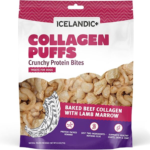 Icelandic+ Collagen Puffs: Baked Beef Collagen with Lamb Marrow 2.5oz - Treats for Med-Lg Dogs, Crunchy Protein Bites
