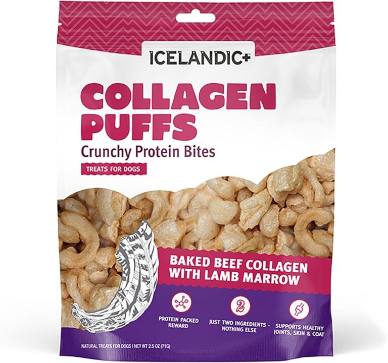 Icelandic+ Collagen Puffs: Baked Beef Collagen with Lamb Marrow 2.5oz - Treats for Med-Lg Dogs, Crunchy Protein Bites