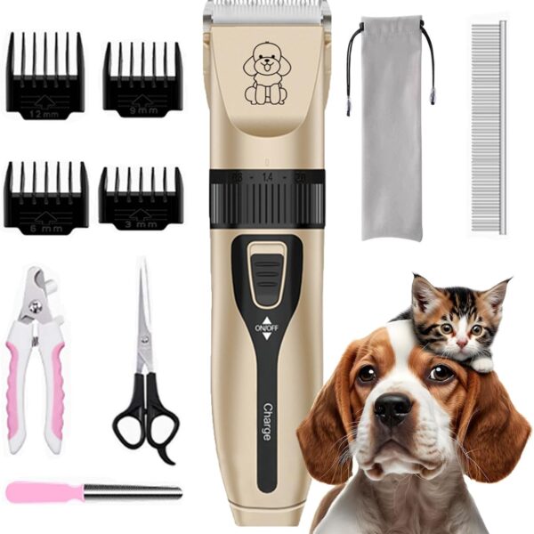 Dog Clipper Low Noise, Rechargeable Cordless Dog Hair Trimmer, Electric Pet Shaver, Paw Trimmer for Dogs Cats