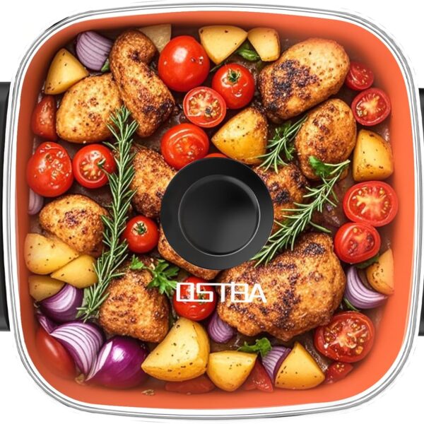 OSTBA Electric Skillet and Frying Pan with Glass Lid, 12"x12" Copper Nonstick Electric Pan for Cooking, 1500W Power, Cool Touch Handles, Adjustable Temperature, PTFE & PFOA Free