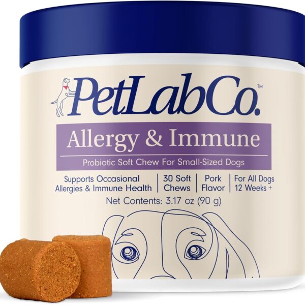 PetLab Co. Allergy & Immune Daily Probiotics for Dogs. Supports Yeast Production, Seasonal Allergies, Intermittent Itchiness, Gut & Digestive Health - 30 Chews for Small Dogs - Packaging May Vary