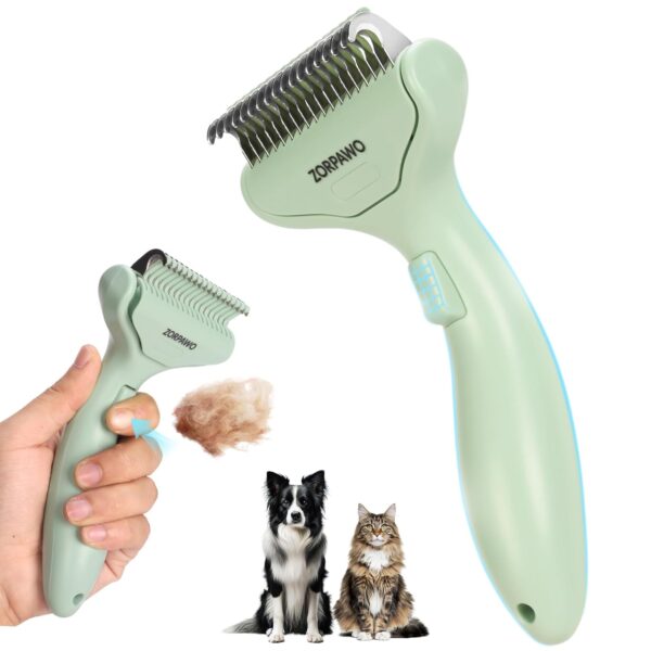Dog Deshedding Brush & Dematting Comb for Cats - Removes Mats, Tangles & Loose Hair Painlessly, Professional Undercoat Rake for Long Haired Pets(Green)