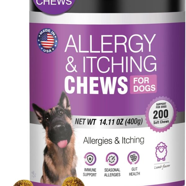 TTLXRL Dog Allergy Chews - Dog Allergy and Itching Skin Relief Anti Itch Aller Immune Bites for Dogs Licking Paws Relief Itchy Chew Probiotics Vitamins for Skin and Coat Allergies - (Lamb, 200 Ct)