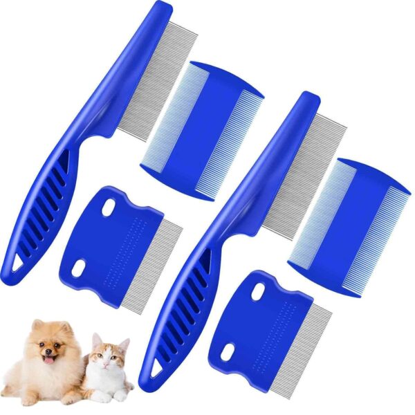 Brillirare 6 Pack Dog Grooming Comb, Pet Flea Lice Stainless Steel Cat Combs with Rounded Teeth, 2-in-1 Double Sided Professional Dogs Tear Stain Remover, Dematting Tool for Small, Medium & Large Pets