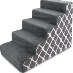 Best Pet Supplies Dog Stairs & Steps - Foam Steps for Small Dogs & Cats, Non-Slip Indoor Balanced Pet Step Support, Dog Ramp, No Assembly, Gray Lattice Print, 5-Step