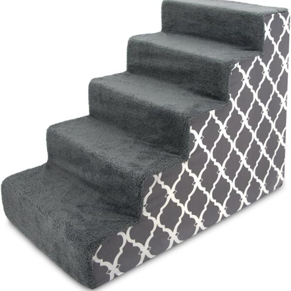 Best Pet Supplies Dog Stairs & Steps - Foam Steps for Small Dogs & Cats, Non-Slip Indoor Balanced Pet Step Support, Dog Ramp, No Assembly, Gray Lattice Print, 5-Step
