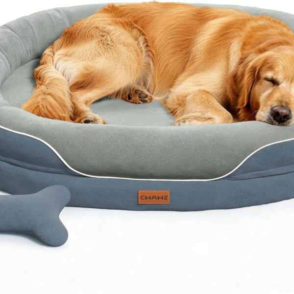 XL Orthopedic Dog Bed, Extra Large Dog Bed, Dog Sofa for Large Sized Dogs with Full-Surround Bolsters, Dual-Sided Dog Cooling Bed with Memory Foam, Washable Sofa with Nonslip Bottom, Dark Grey