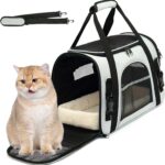 Soft Cat Backpack Carrier, Airline Approved Pet Carrier, Expandable Cat Backpack, Breathable Mesh Cat Travel Bag, Lightweight Vet Visit Carrier for Car Seat, 17 x 10 x 11 inches (Black-Grey)