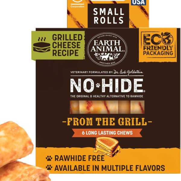 Earth Animal No Hide Chews - from The Grill Rolls Grilled Cheese Vegetarian Flavor Rawhide Free Small Dog Chews - 6 Count