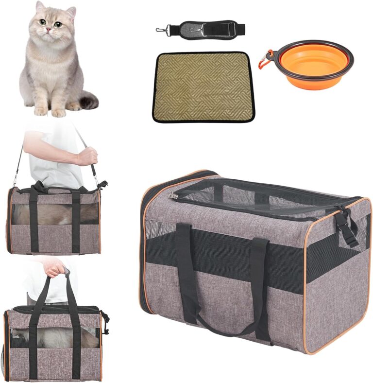 Happybuy Cat Carrier with Wheels, Airline Approved Rolling Pet Carrier with Telescopic Handle and Shoulder Strap, Holds Pets up to 22 lbs, Includes Folding Bowl, Grey