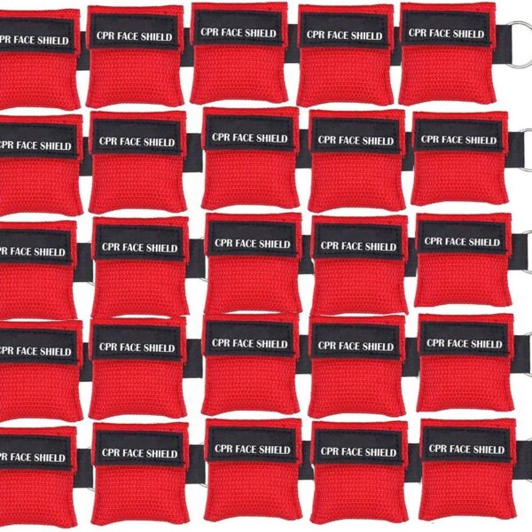 25pcs CPR Face Shield Mask Keychain Keying CPR Face Shields Pocket Mask for First Aid or CPR Training (Red-25)