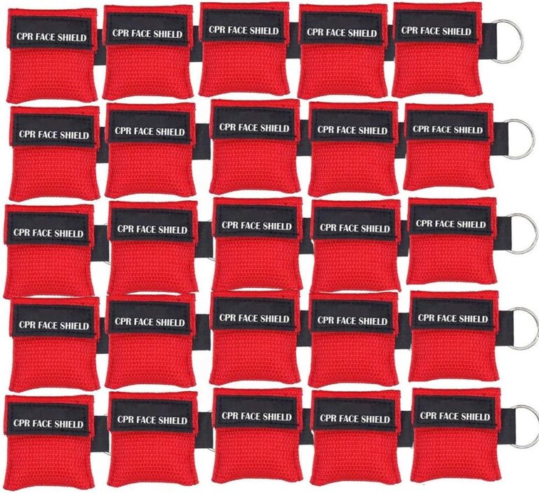 25pcs CPR Face Shield Mask Keychain Keying CPR Face Shields Pocket Mask for First Aid or CPR Training (Red-25)