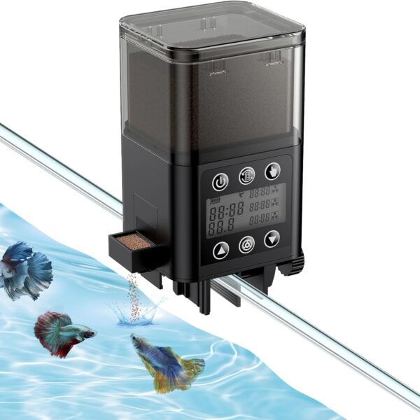 Pawfly Automatic Fish Feeder for Aquarium, Auto Vacation Timer for Fish Tank 320 ml Adjustable Food Dispenser for Powder Pellets and Granules, Battery Operated