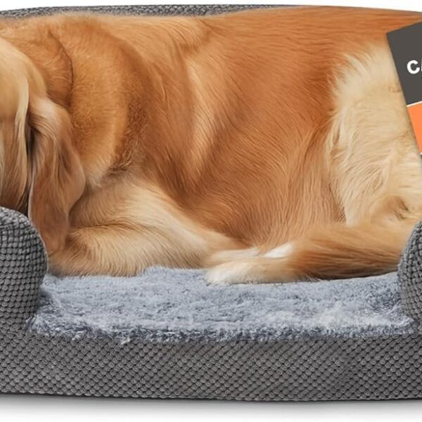 Orthopedic Dog Bed for Medium Dogs, 35" Oval Couch Bed with Sides and Soft Egg Crate Foam, Calming Washable Pet Bed with Anti-Slip Bottom, Durable Cuddler for Sleeping, Grey (35")
