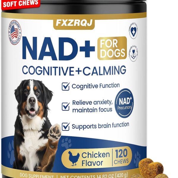 Nicotinamide Adenine Dinucleotide Precursor & Senior Dog Supplement,Dog Cognitive & Calming Chews,Dogs Vitamin Supplement,Supports Dogs Anti-Aging,Cognitive Health & Anxiety Relief,Promotes Relaxation