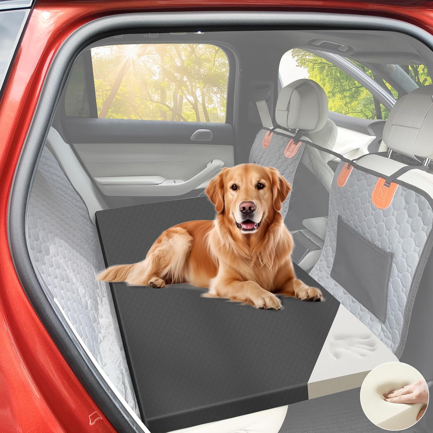 Dog Car Bed for Back Seat Cover, Supportive Foam Pet Mat Cushion for Car Backseat Extender with Removable Cover, Common Size for Sedan, SUV & Truck, Easy Clean Dog Car Bed for Back Seat Cover, Supportive Foam Pet Mat Cushion for Car Backseat Extender with Removable Cover, Common Size for Sedan, SUV & Truck, Easy Clean