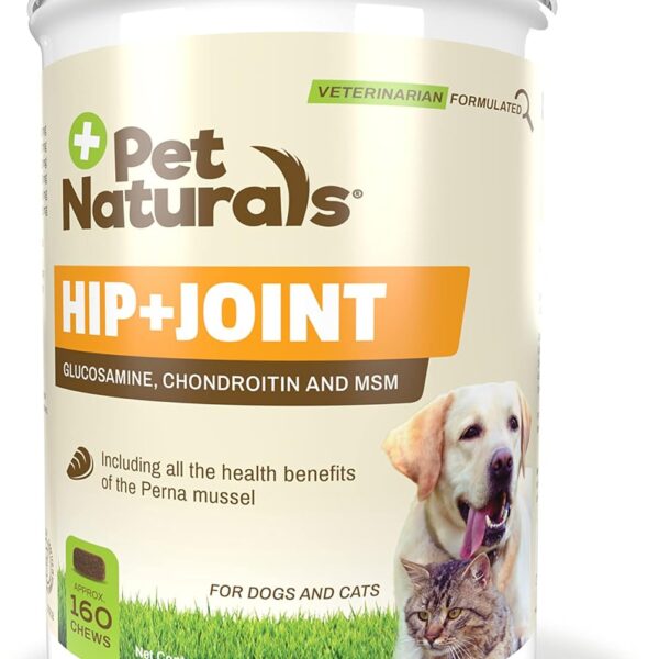 Pet Naturals Hip and Joint Supplement with Glucosamine, Chondroitin and MSM for Dogs and Cats, Duck Flavor, 160 Chews