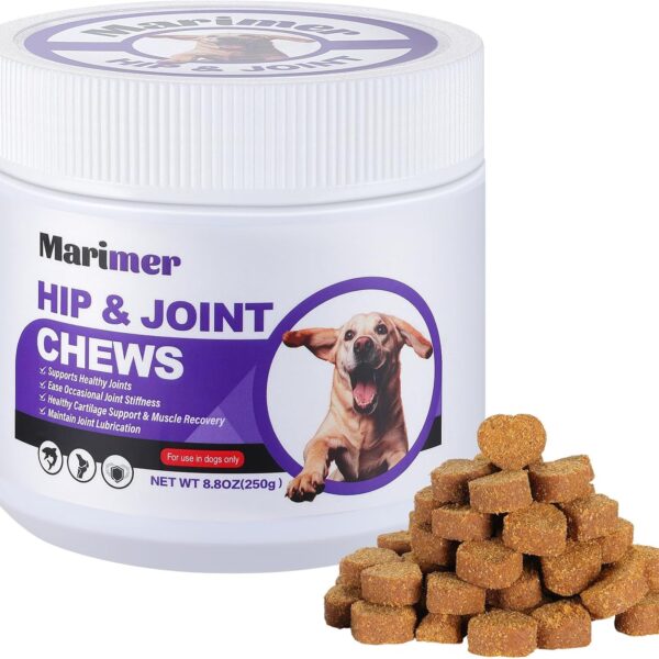 Hip & Joint Chews for Dogs Glucosamine, MSM, Chondroitin, Turmeric & Omega-3 Mobility Chews for Dogs with Green Lipped Mussel & Eggshell Membrane Chicken Flavor 100 Soft Chews